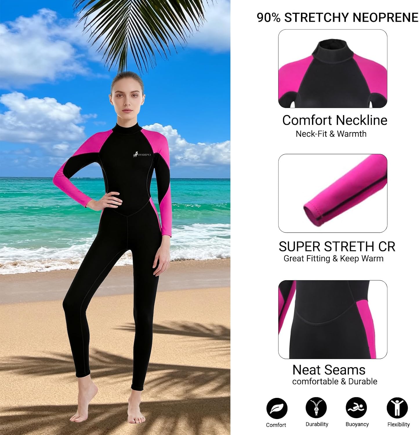 Wetsuit for Women Full Body 2MM Neoprene Wetsuits Diving Suit in Cold Water,Long Sleeves BackZip Wetsuits One Piece Thermal Swimsuit for Surfing Snorkeling Kayaking Swimming Canoeing