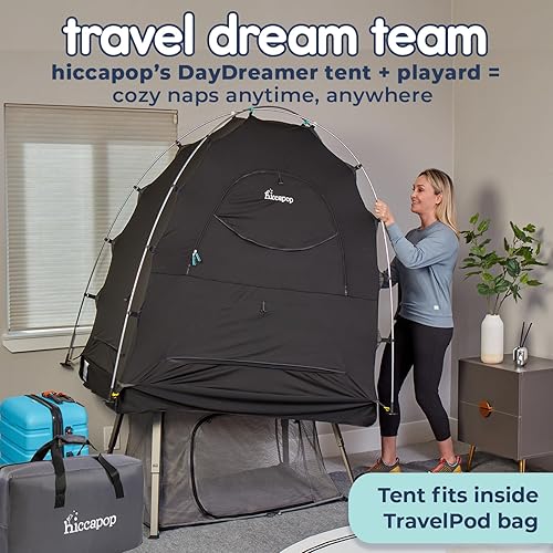 Miniatura 6 de Hiccapop TravelPod Corral portátil y cuna de viaje para bebé Cuna portátil ligera y plegable con puerta con cremallera, base impermeable y bolsa de