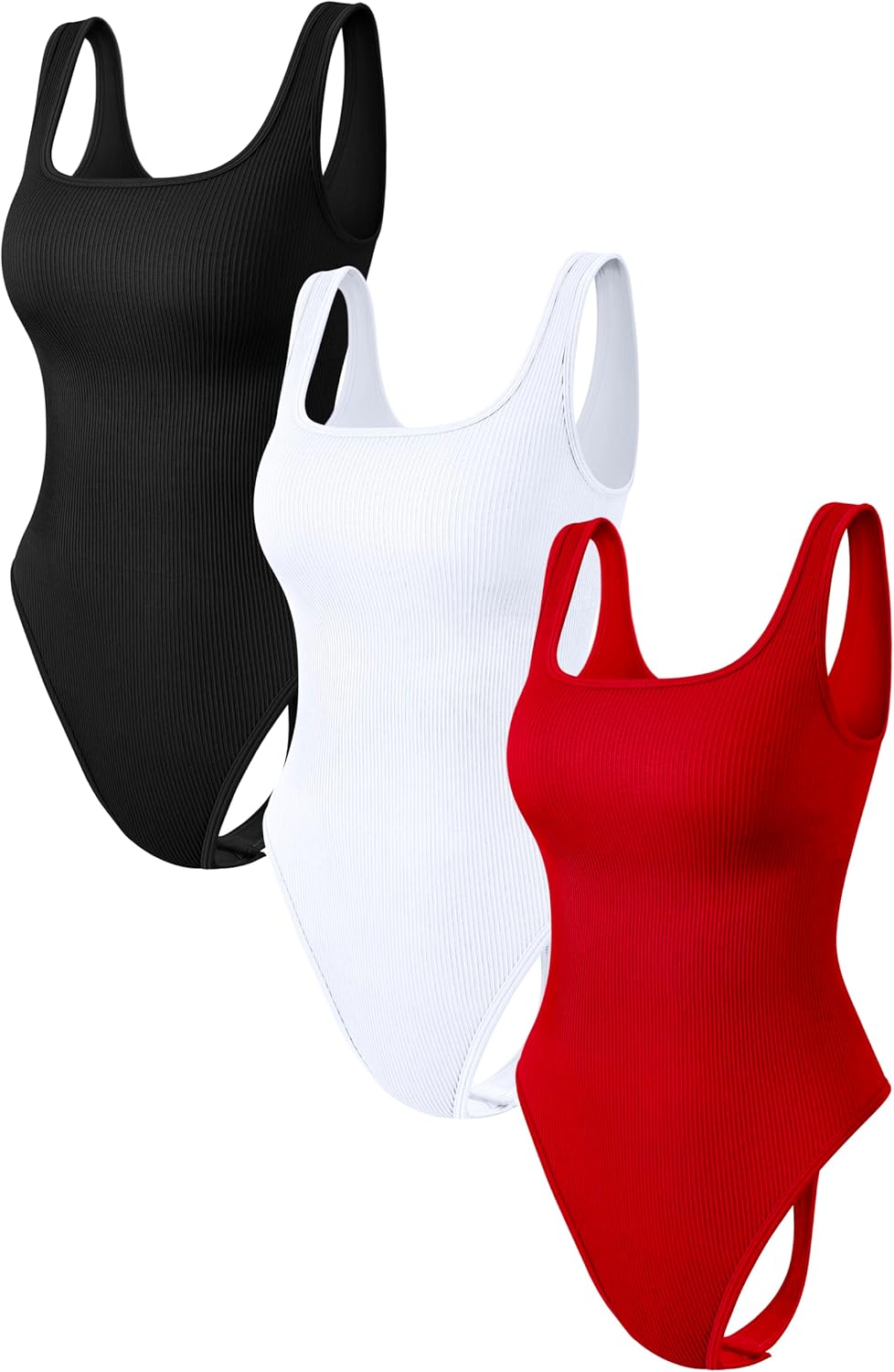 OQQ Women's 3 Piece Bodysuits Sexy Ribbed Sleeveless Square Neck Tank Tops Leotard 2025 Trendy Outfits