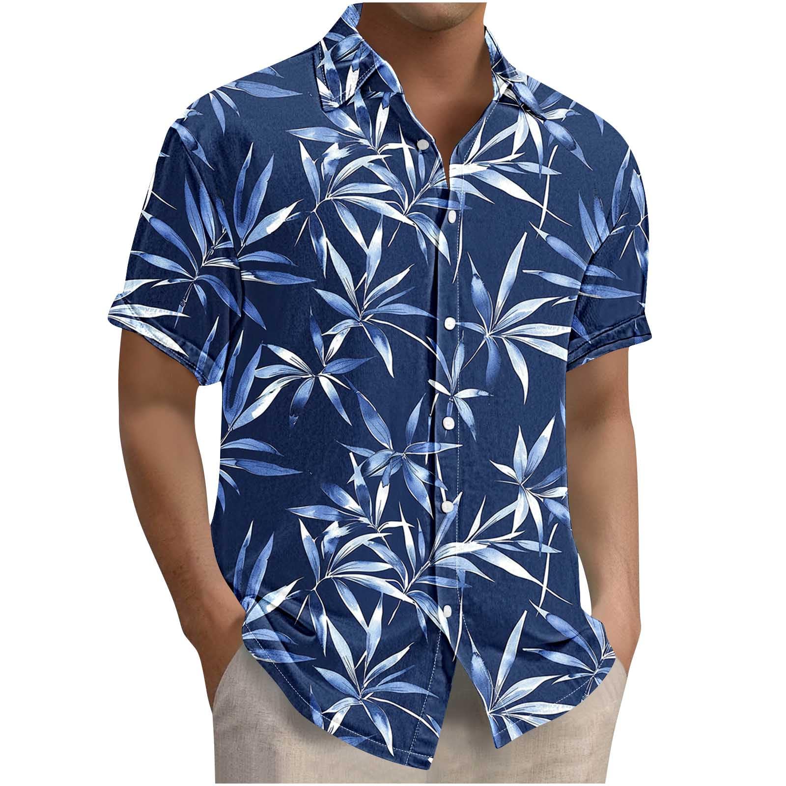 Aopir Men's Short Sleeve Hawaiian Shirt Casual Tropical Print Button Down Shirt for Beach Vacation and Summer Outings