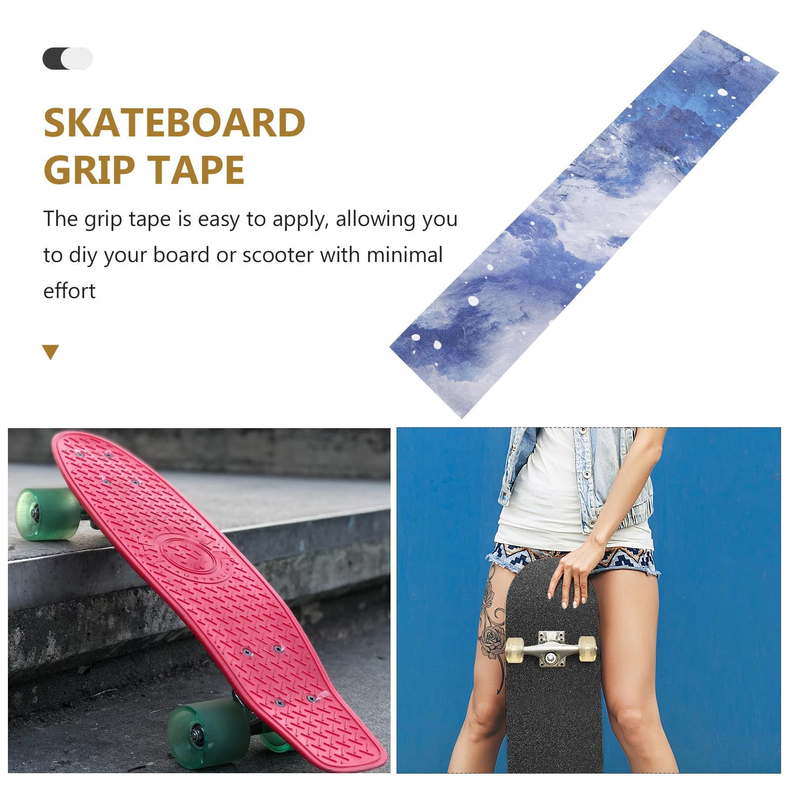 TOPBATHY 5 Pièces Autocollant Décoratif pour Skateboard Antidérapant en | Longboard et Scooter, Pose Facile, Surface Adhérente, Usage DIY et Roulage