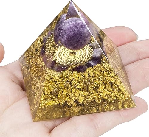Miniatura 3 de Rockcloud The Crown Chakra Orgón Pirámide Amatista Bola de Cristal Reiki Equilibrio Generador de Energía para Mediación Yoga Decoración de Oficina