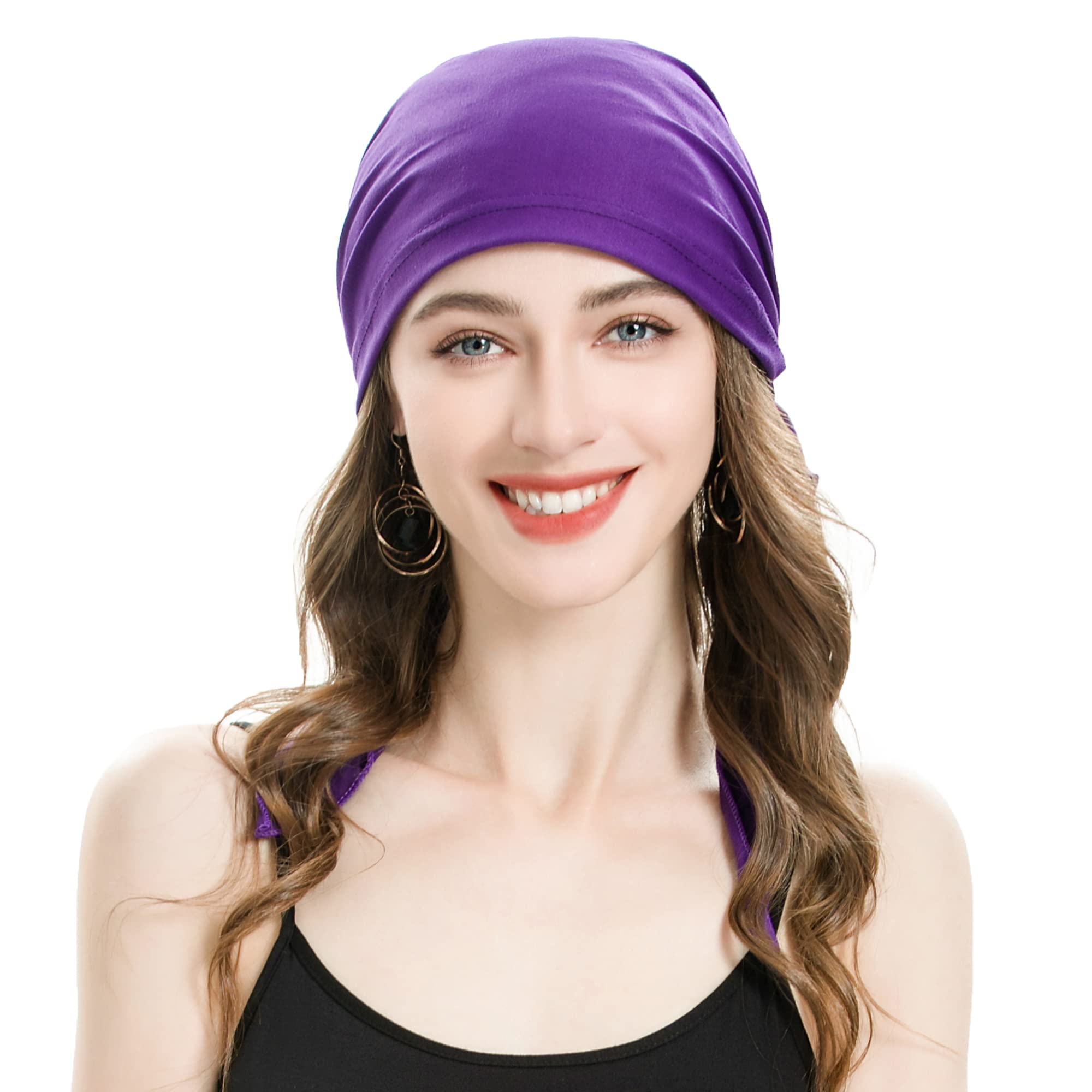 ZLYC Gorro de quimioterapia de verano para mujer, turbante, bufanda preanudada, Púrpura liso., talla única