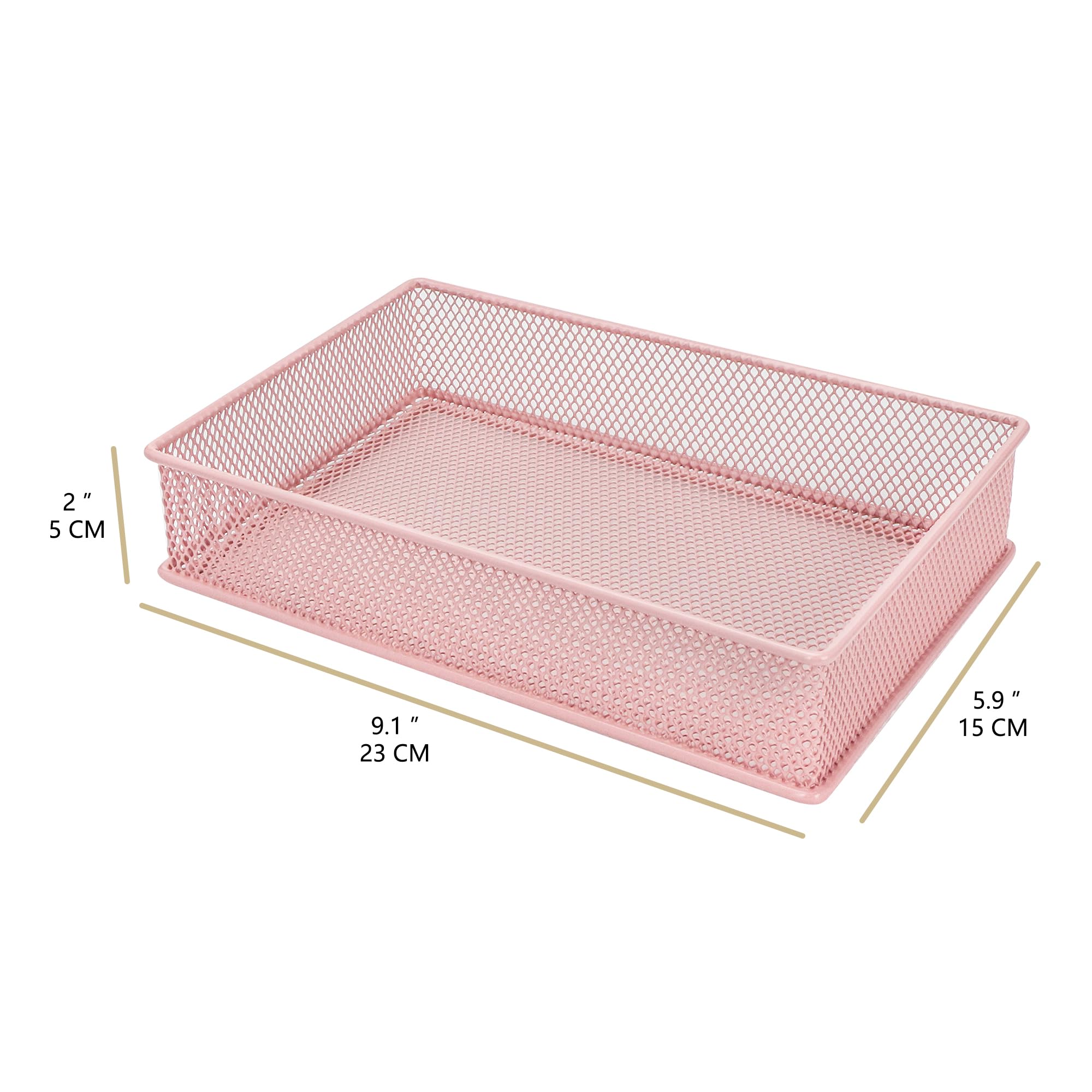 Annova Mesh Drawer Cabinet and Shelf Organizer Bins Storage Basket School Office Supply Holder Tray- Set of 2 (Light Pink, 23x15x5 cm) - Image 4