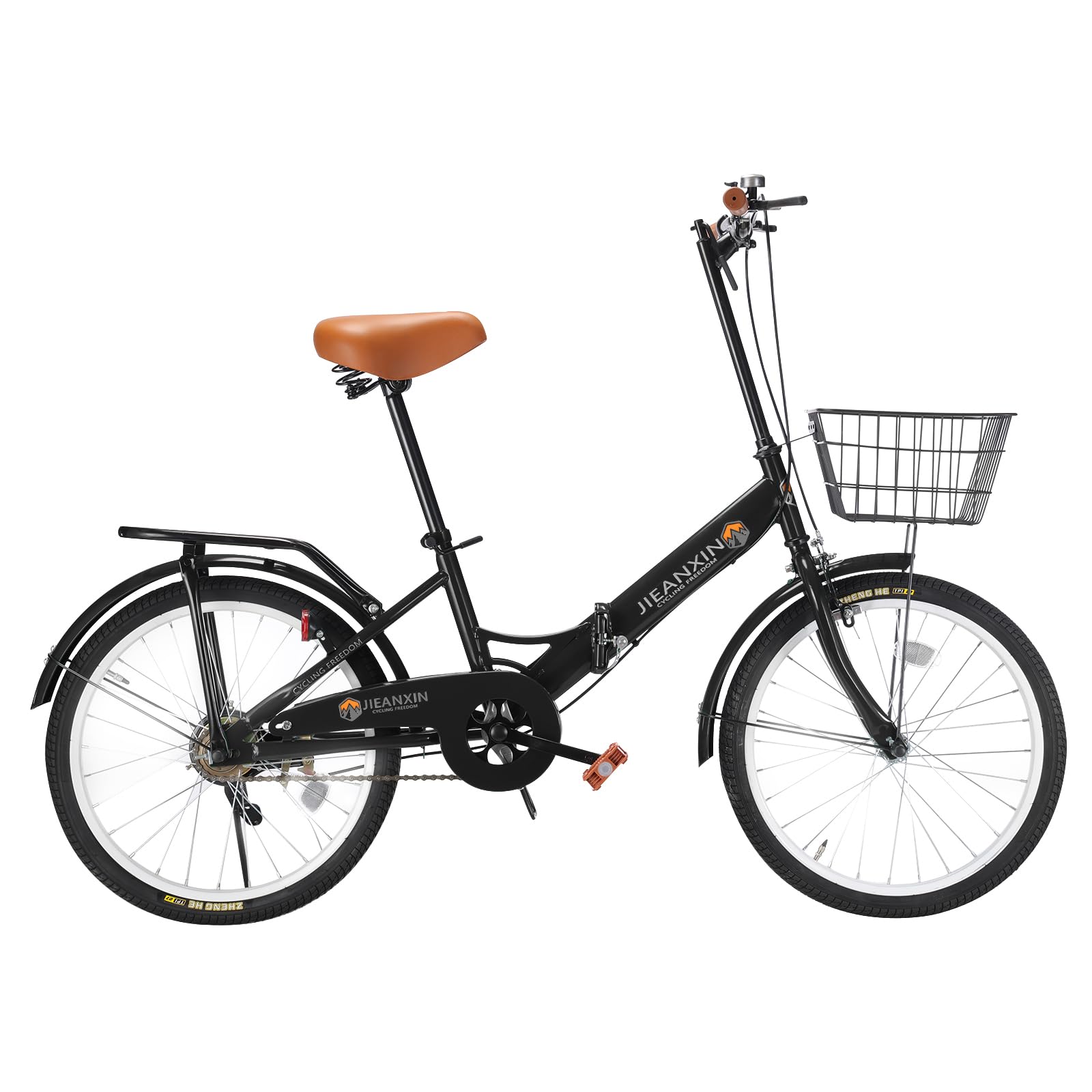 J-TANXJ 自転車 折りたたみ自転車 20インチ 軽量 小径車 防滑タイヤ 高炭素鋼フレーム カゴ･ワイヤー錠･ライト付き 前後泥除け装備 通勤 通学 街乗り (ブラック.2)
