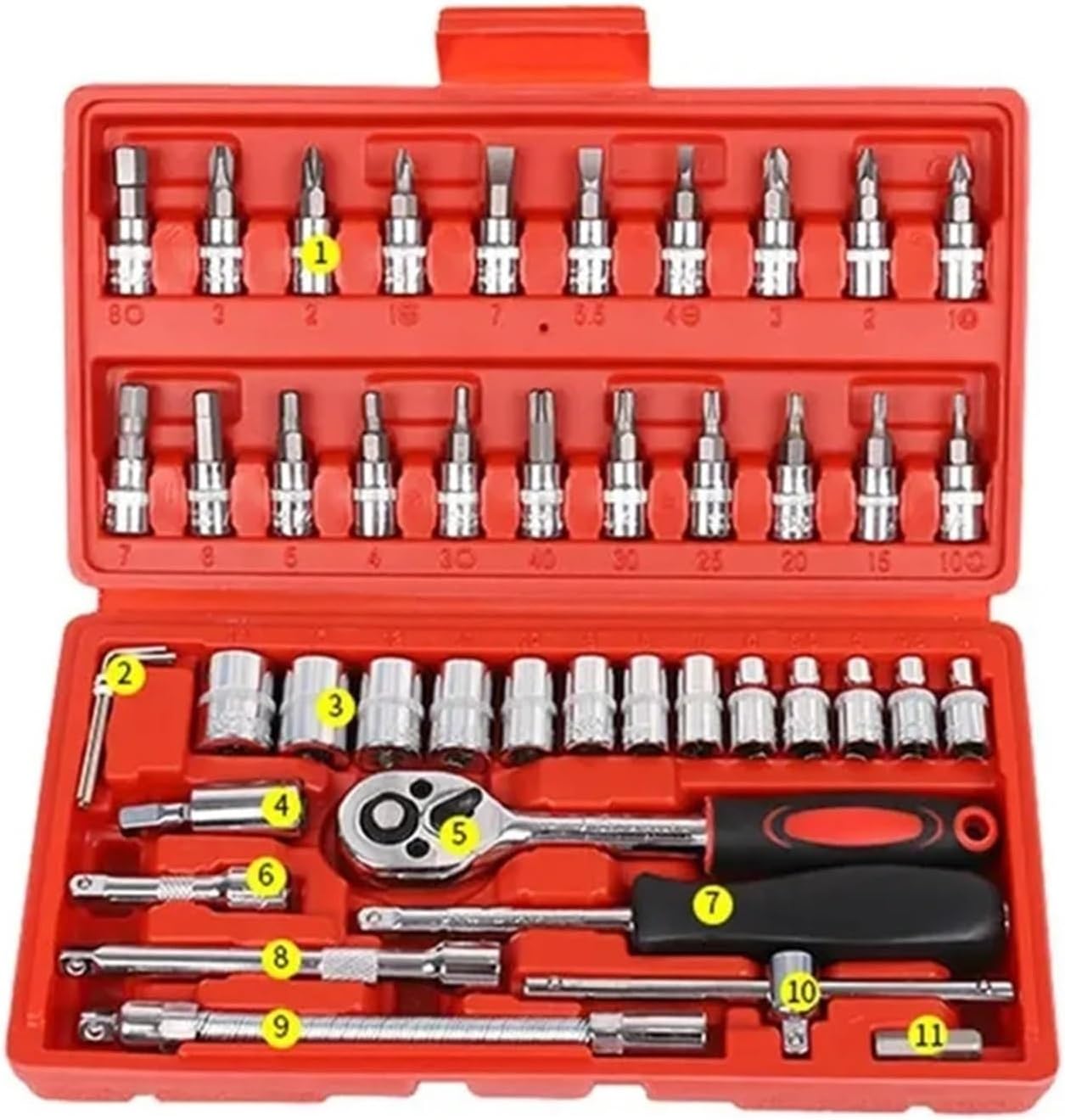46pcs Socket Wrench Set Motorcycle Car Repair Tool Repair Ratchet Screwdriver Combination Household DIY Mechanical Tool Box(14T 49T)