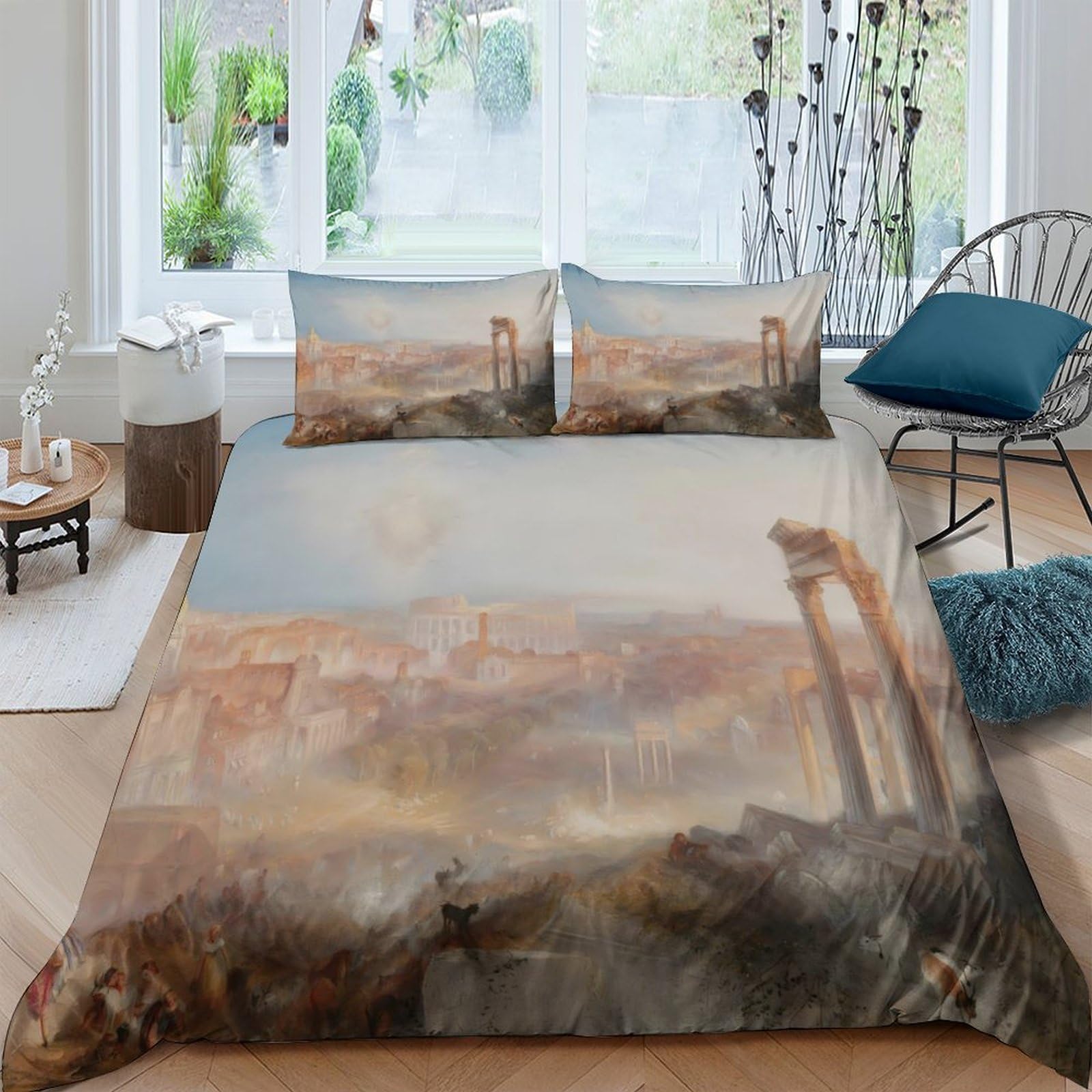 Ctjqhvkz Style-1 3D Printed Sunset Landscape Fitted Sheet Microfiber Soft Breathable Ancient Ruins Mattress Cover For Bedroom Decor Single（135X200cm）