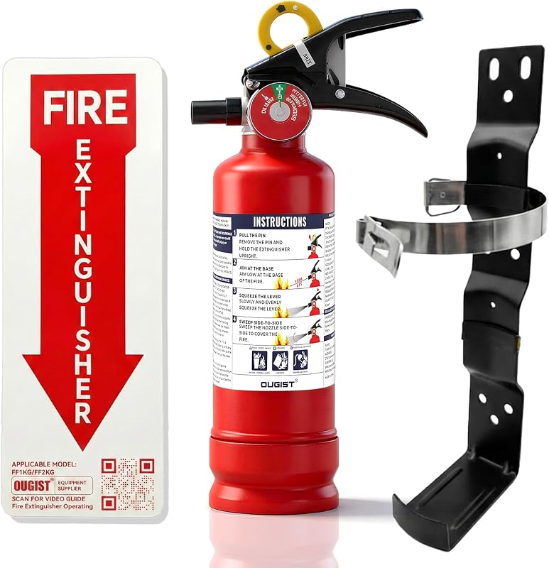 Ougist ABC Fire Extinguisher for Home, FF1KG, 2.5lb with Wall Mount Kit | Dry Chemical Agent for Small Household, Kitchen and Garage Fires with Quick-Release Handle for Easier Emergency Use