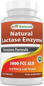 Best Naturals, Fast Acting Lactase Enzyme, 3000 FCC ALU, 180 Tablets 180 Count Pack of 1