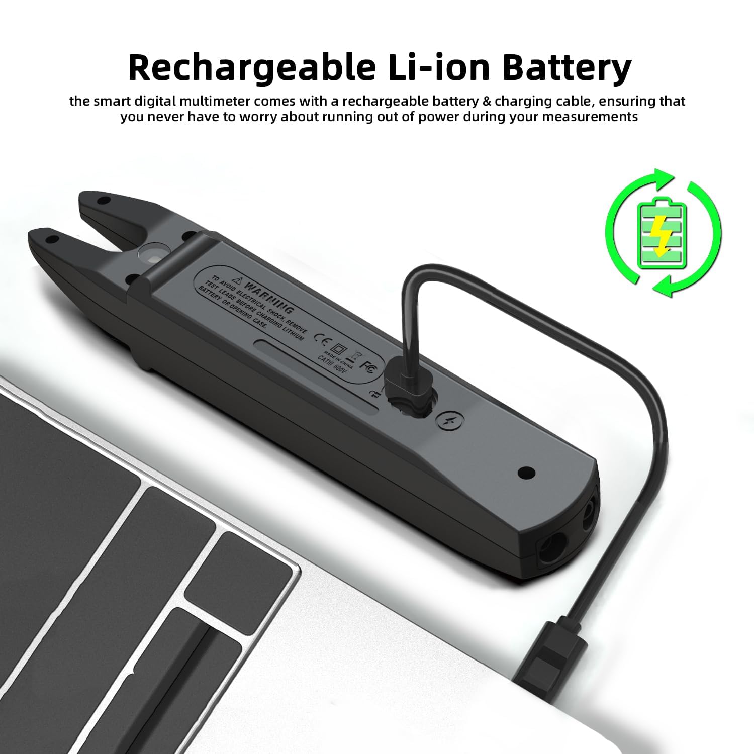 BSIDE U0 Mini Multímetro Digital Pinza Amperimétrica Abierta Totalmente Automático Medidor de Corriente Voltaje AC DC Resistencia y Continuidad Detector de Fase Recargable con Sonda de prueba