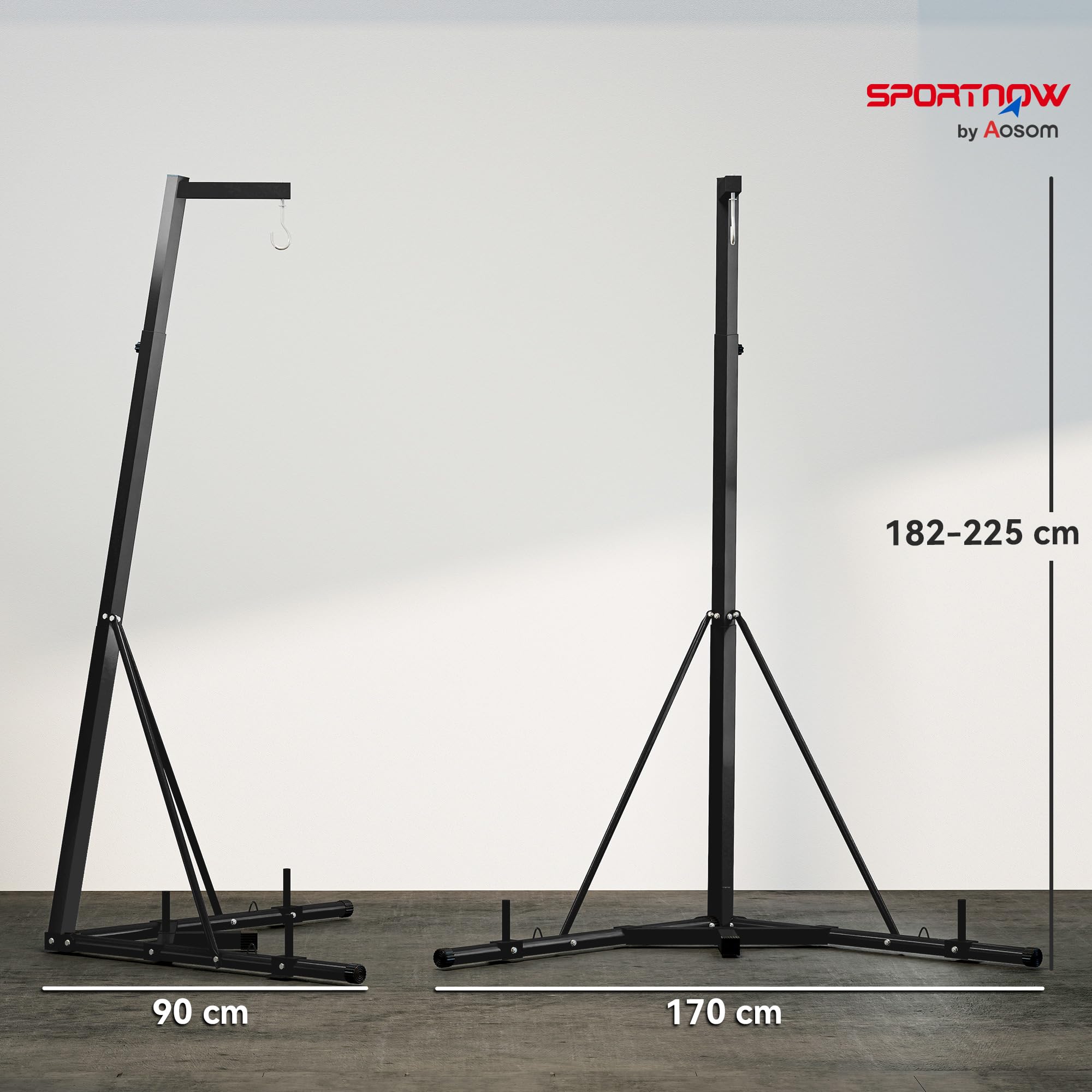 SPORTNOW Soporte de Saco de Boxeo Plegable Soporte para Bolsas de Boxeo de Pie con Altura Ajustable en 10 Niveles para Entrenamiento en Gimnasio Hogar 170x90x182-225 cm Negro