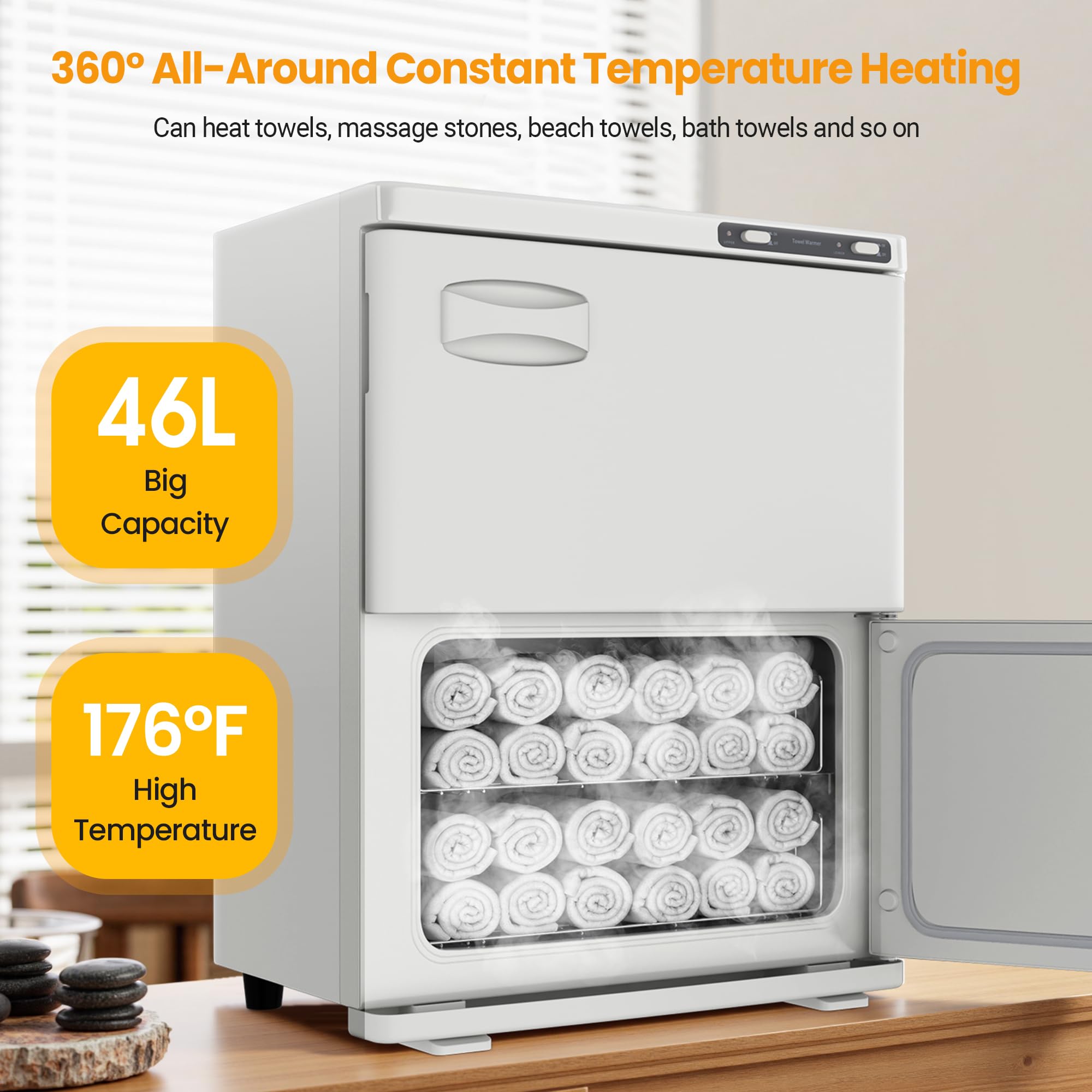 Hot Towel Warmer SalonDepot 46L Large Capacity Spa Towel Warmer with Double Cabinets for Salon, Barber Shop, Massage & Facial (White)