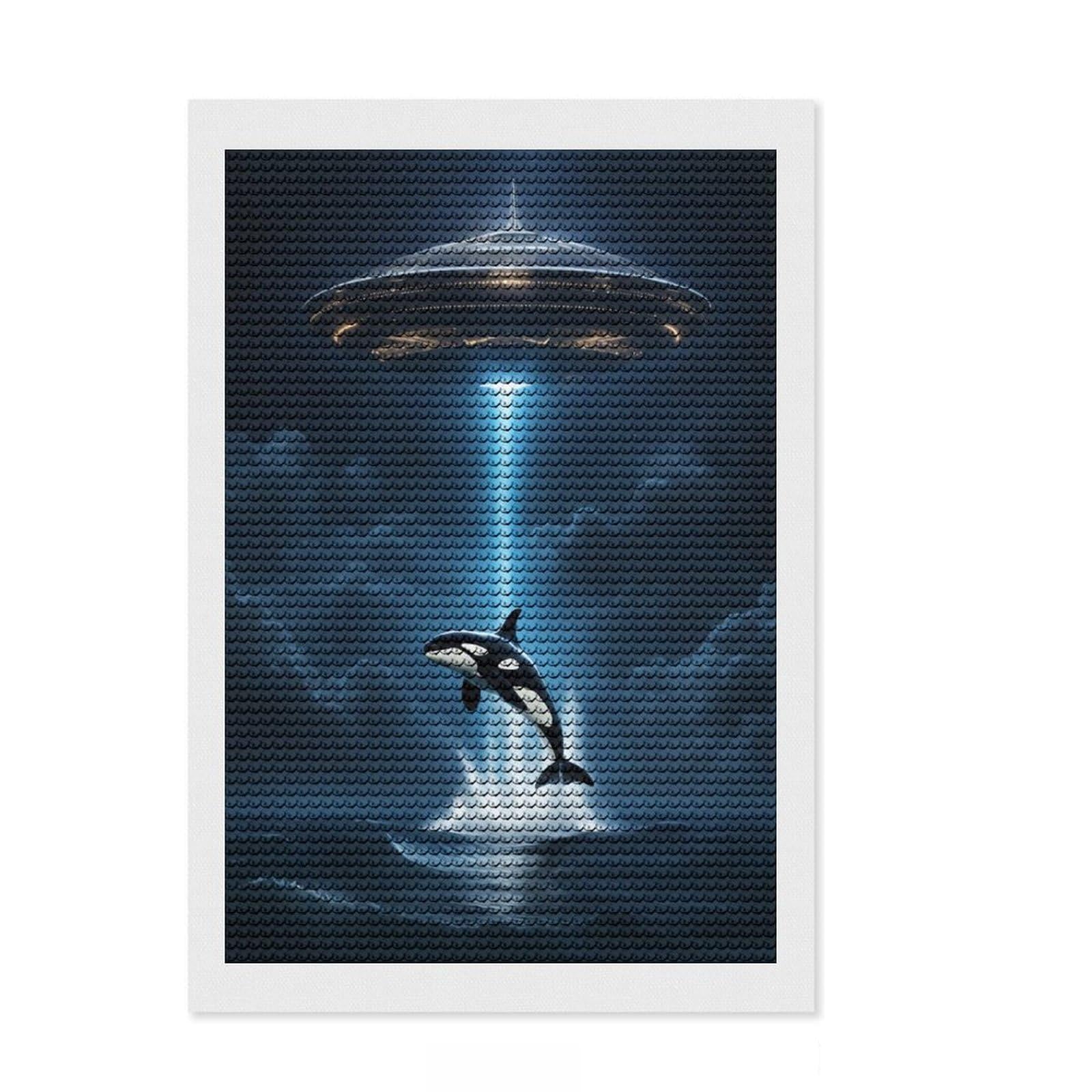 Junmoney Orca Whale Alien Spaceship 5D Diamond Painting Kit 8"x12", Round Gems, Living Room Decor, Decorative Artwork, Vintage Style Decor