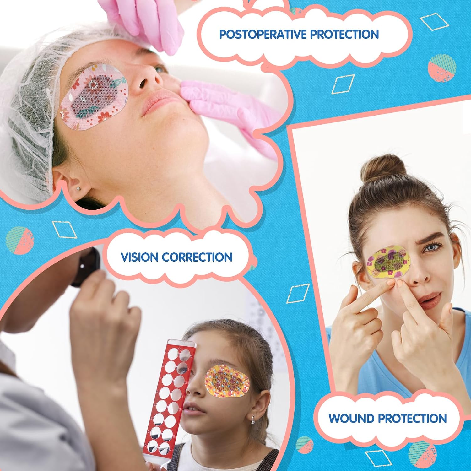 60pcs Adhesive Eye Patches for Kids 10 Styles Cartoon Breathable Light Blocking Adhesive Bandages for Boys Girls Toddler