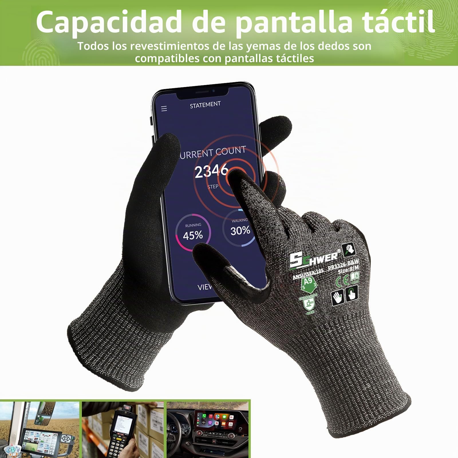 Schwer guantes anticorte de (LEVEL A9/F), duraderos, pueden utilizarse como guantes de trabajo, adecuados para reparación de automóviles, fabricación de vidrio, grabado y otros usos(negro, L)
