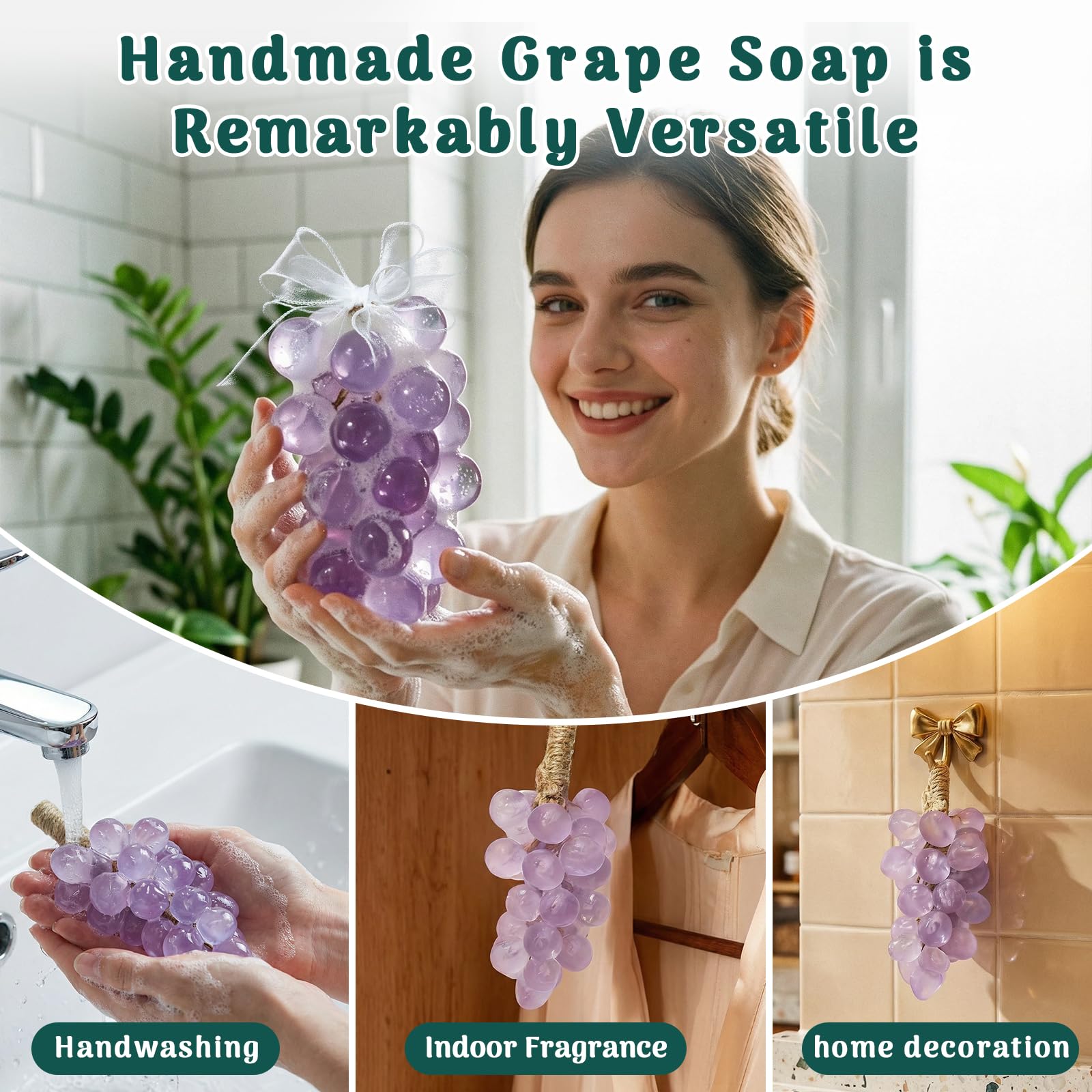 YUVFUDUOV Kit de fabrication de savon raisin à faire soi-même – Assez pour faire 2 bouquets complets, comprend un moule en silicone, une base de savon transparent de 500 g, 2 savons à l'huile