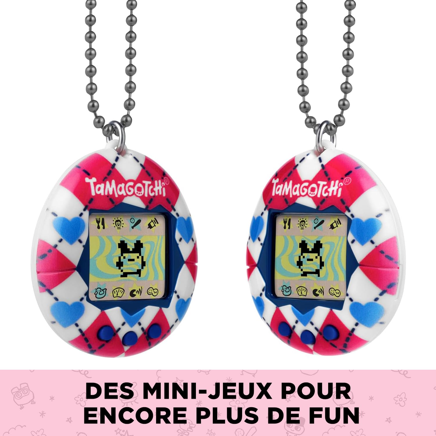 Bandai – Tamagotchi Original – Argyle Heart – Animal interactif avec écran LCD en Français, Mini-Jeux – Idée Cadeau Jeu Animal virtuel – Motif Carreaux cœurs – Jouet Enfant 8 Ans et + – 42981