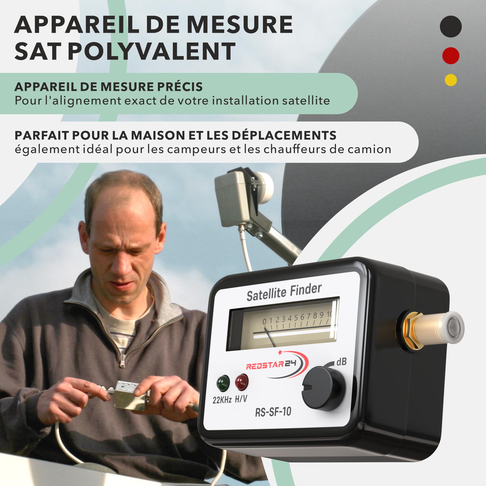 RedStar24 Pointeur Satellite Détecteur de Signal Numérique Satfinder avec Signal Sonore Câble F Inclus