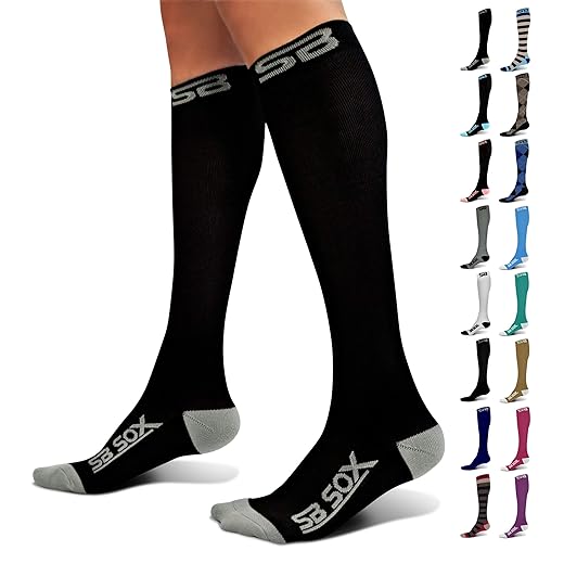 SB SOX Compression Socks (20-30mmHg) for Men & Women – Best Compression Socks for All Day Wear, Better Blood Flow, Swelling! (Large, Black/Gray)