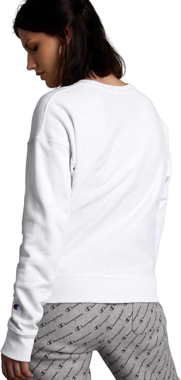 Champion Women's RW Crew, White/Chenille Script-Y07479, Large