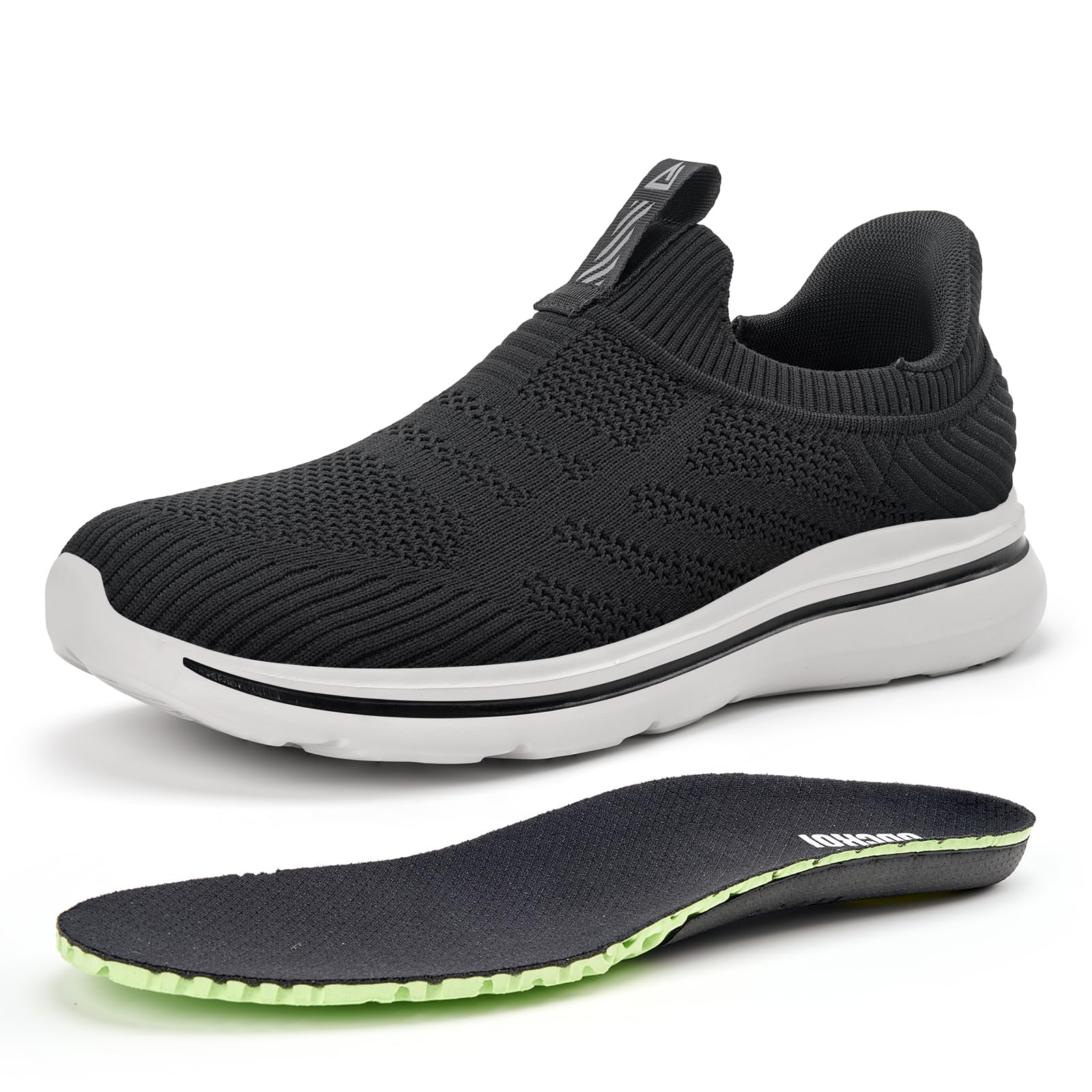 ODCKOI Men's Slip On Sneakers with Arch Support | Hands-Free Laceless Design for Walking & Gym | Non-Slip Orthotic Shoes for Travel/Office Black-44