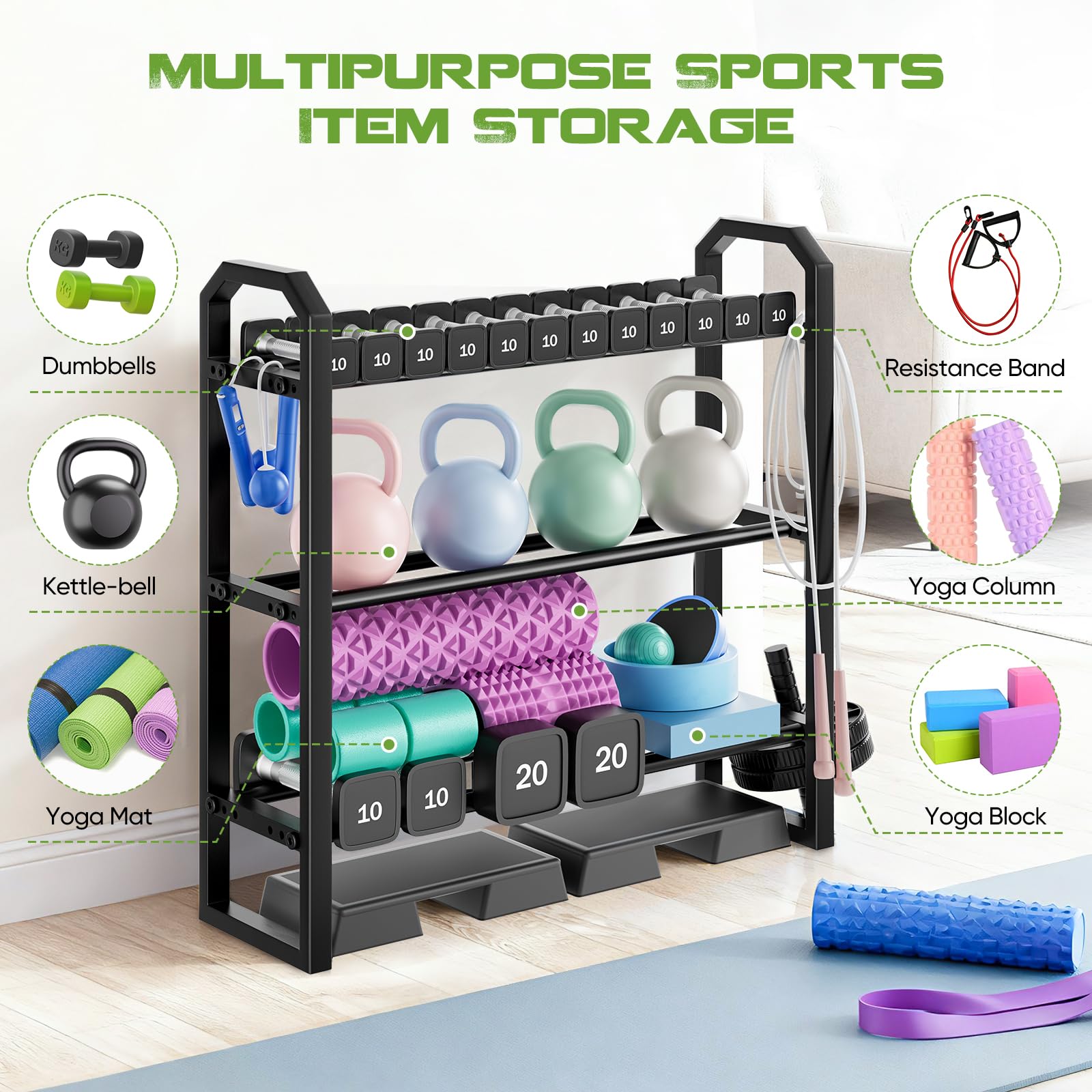 Soporte Mancuernas 3 Niveles, Estantería de Almacenamiento de Pesas Estructura en H 360 LB, Organizador de Metal con 3 NivelesAjustables, Revestimiento en Polvo para Gimnasio en Casa