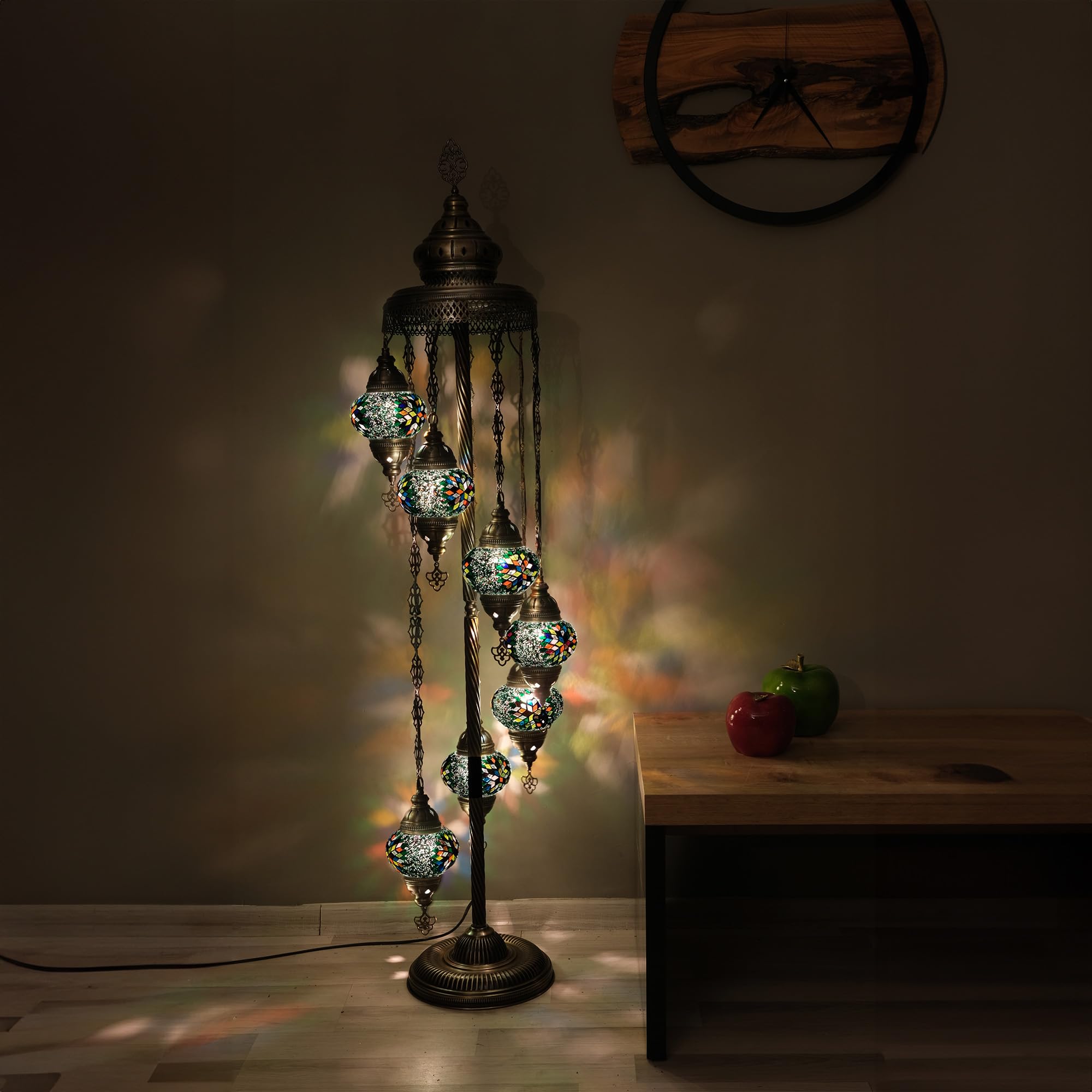 Turkish Floor Lamp, Mosaic Turkish Lamp, 7 GlobeFloor Lighting Standing Decorative Home Modern Designs Offer Handmade Glass 5 inch Globe - Total Dimensions 18 x 18 x 60 inch (Green)