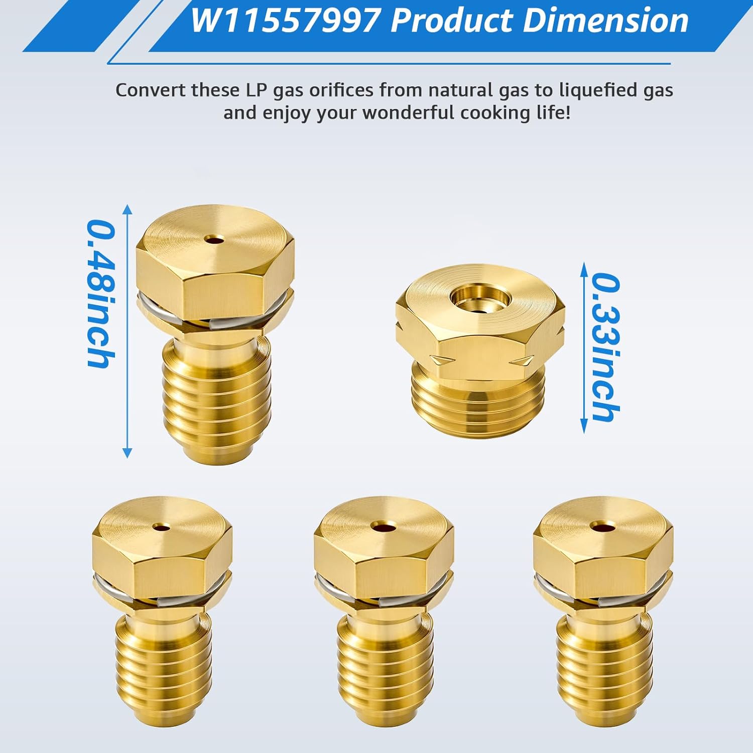 5PCS W11557997 LP Conversion Kit Fit for Whirlpool WFG320M0MB0 WFG320M0MS0 WFG320M0MW0, Natural to LP Gas Burner Orifices Compatible with W11620555