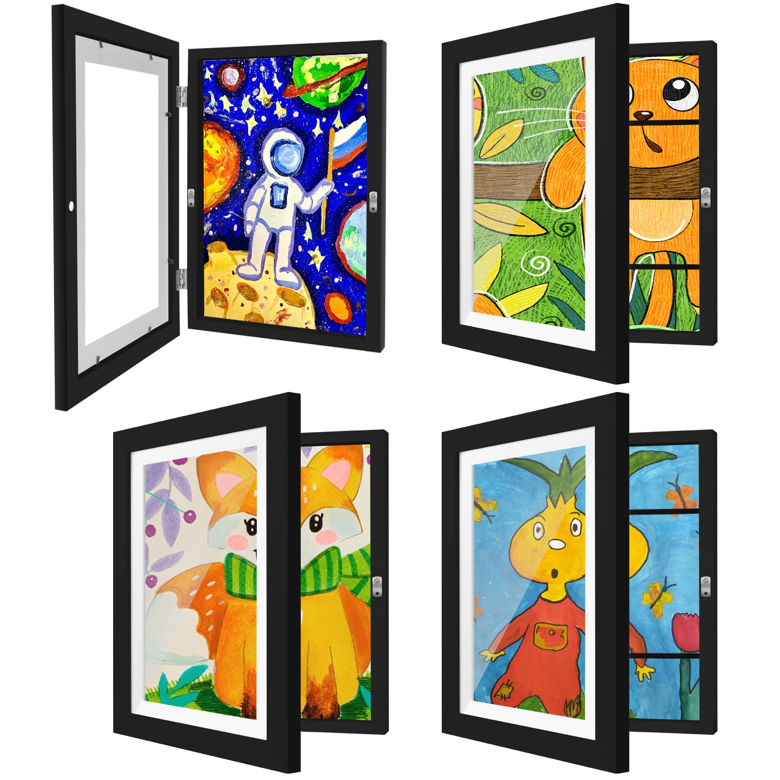 [Extra Large]Kids Art Frames 10x12.5 Inch 4 Pack Kids Artwork Flip Frame Changeable for Picture Display, Children School Drawing Projects Storage, Horizontally Vertically Wall Hanging, Front Opening