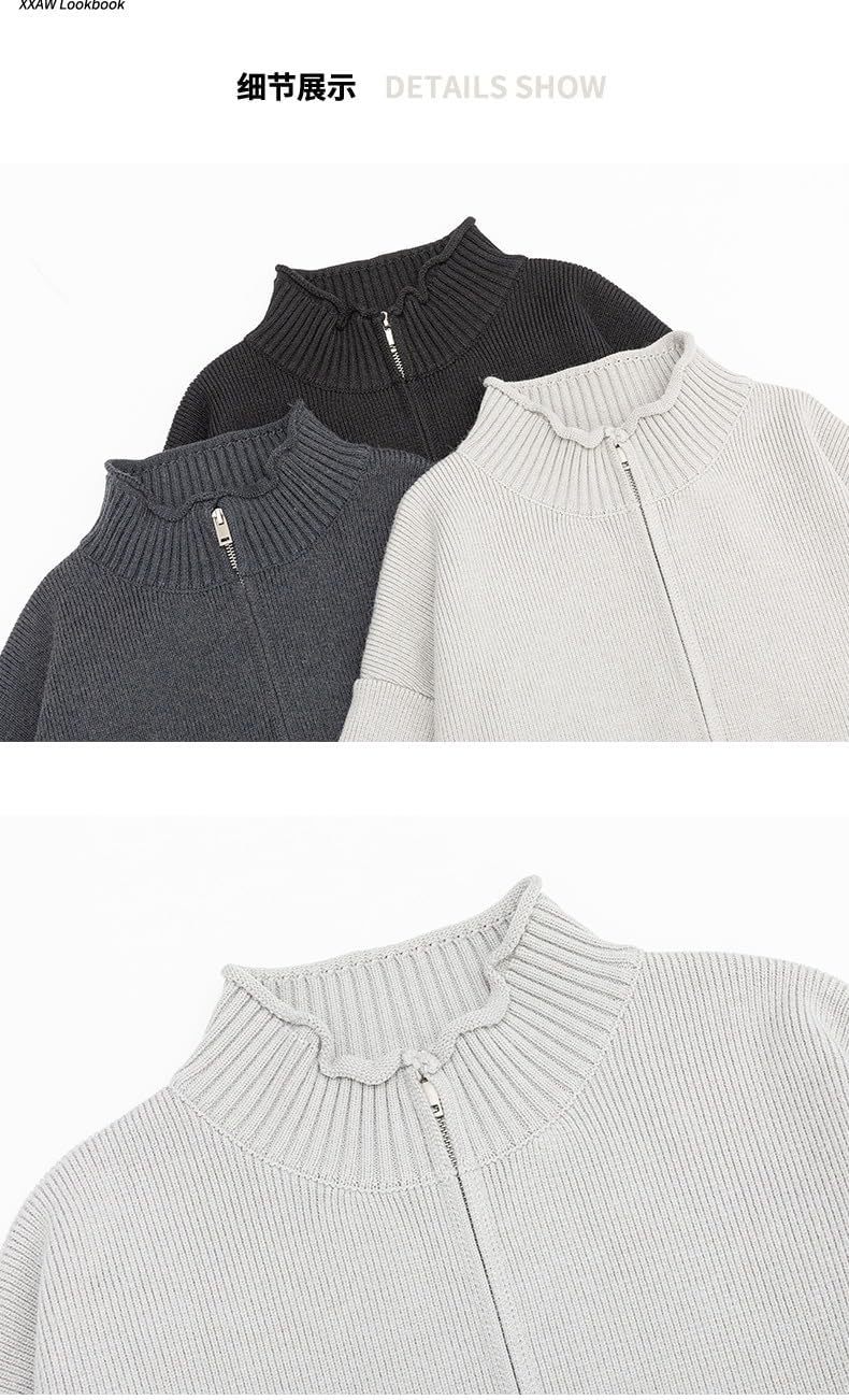 Men's Mock Neck Cardigan Relaxed Fit Knit Sweater Outerwear
