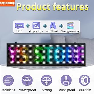 YS P10 Outdoor Programmable LED Sign 26"x8" – Full Color RGB Scrolling Display Board, WiFi Digital Signage for Business Advertising, Storefront Open Message Sign