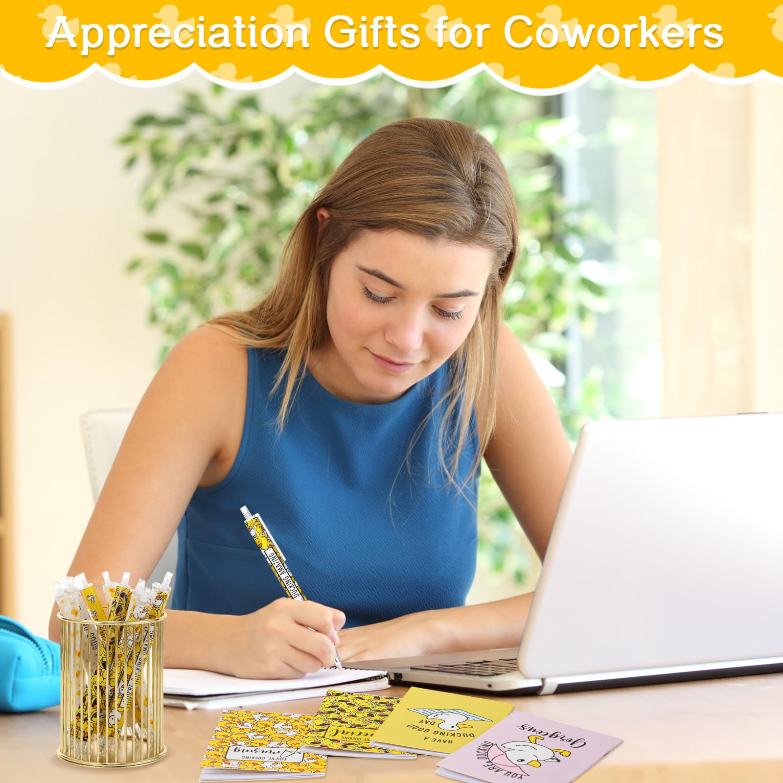 Kosiz 48-teiliges Set mit inspirierenden Enten-Geschenken, Entenstifte, Notizbuch-Set, gelbe Ente für Mitarbeiter, Wertschätzungsgeschenke, Mini-Tagebücher, motivierende Entenmotive,