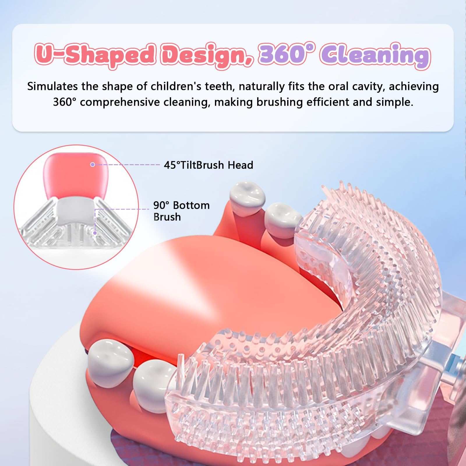 3 cepillos de dientes eléctricos en forma de U para niños, cepillo de dientes ultrasónico automático de 360º para niños pequeños y niños, cepillos de dientes sónicos recargables y accesorios con 2