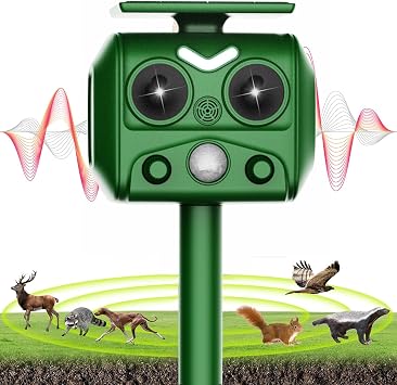 Ultrasonic Cat Repellent, New Ultrasonic Fox Repellent, Solar Powered & Waterproof Animal Deterrent, Flashing Light and USB Charge for Cats, Dogs, Squirrel, Rat, Foxes, Snake, Deer, Wild Animals
