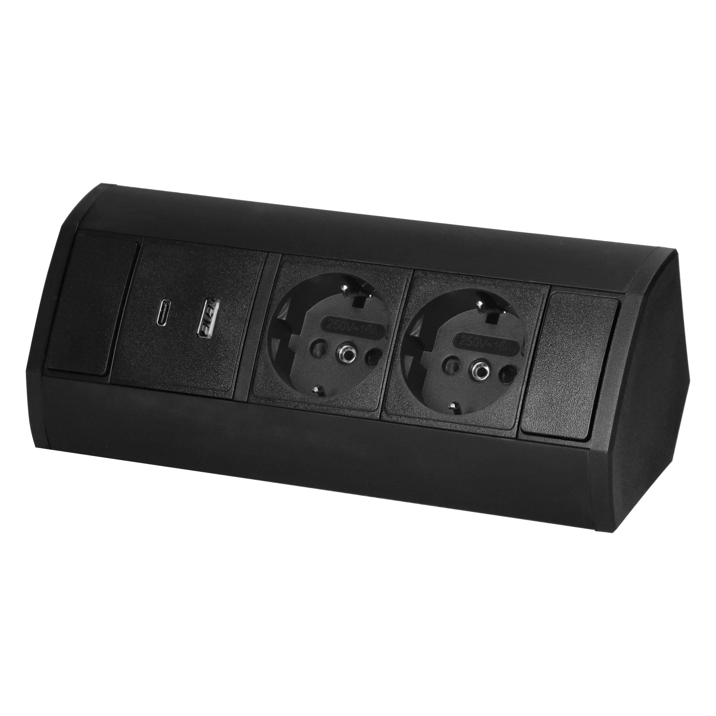 Multiprise en aluminium 2 prises I USB-A USB-C I Édition Noire