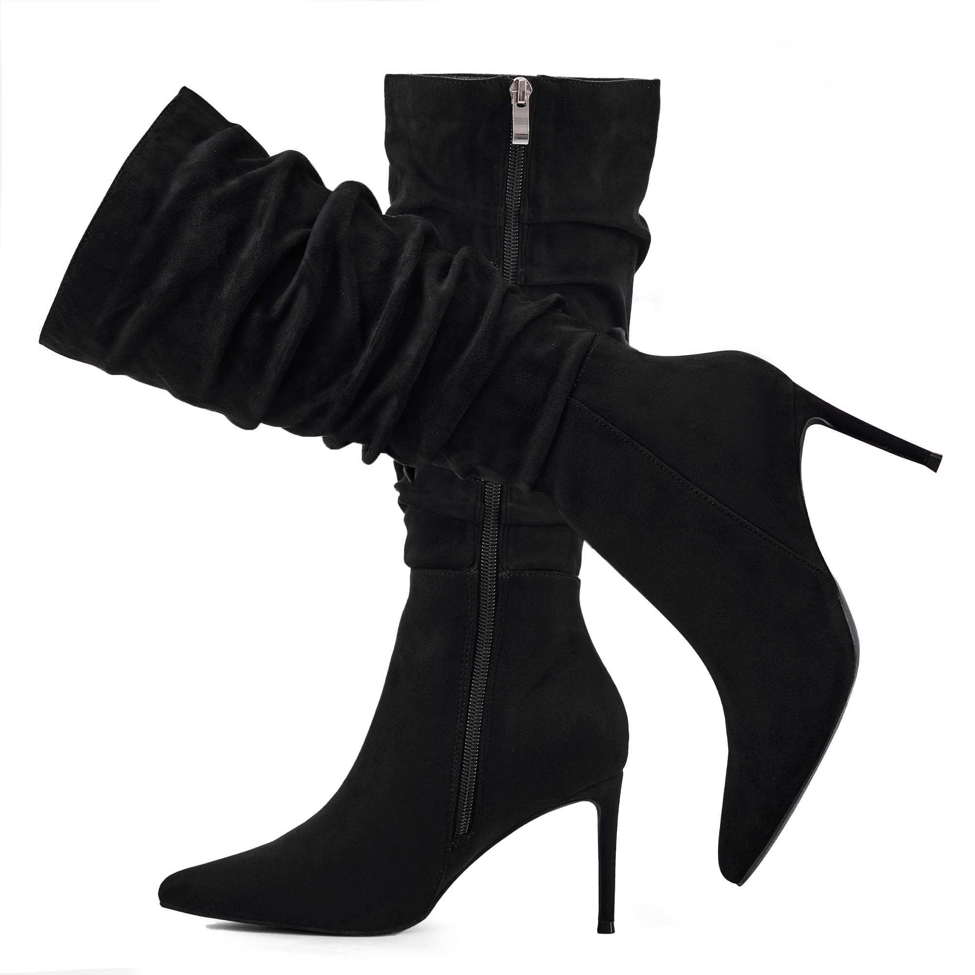 Elisabet Tang Womens Mid Calf Boots Pointed Toe Tall Boots 3 In Stiletto High Heel Sexy Long Boots