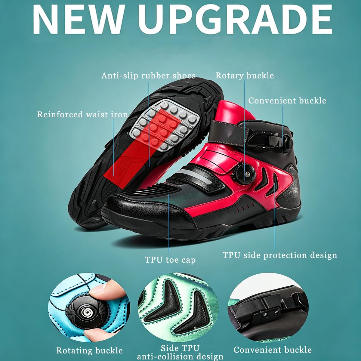 Stivali da Moto Uomo Scarpe da Moto Pista Racing | Rinforzo alla Caviglia e Tallone, Protezione Cambio, suola in gomma, Resistenti agli Urti, Chiusura Rapida, Antiscivolo