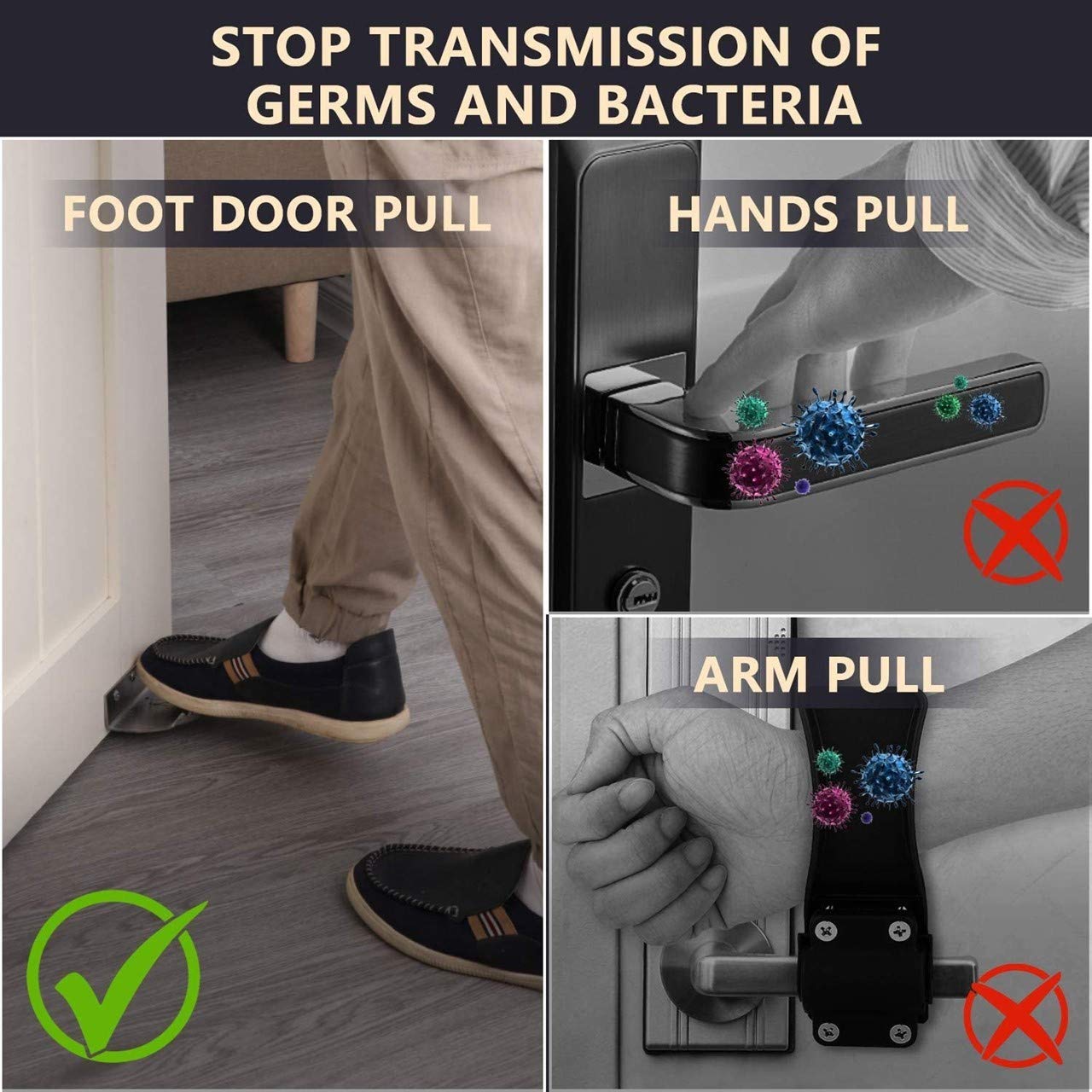 Atom Foot Operated Door Opener, AD Aluminium Door Pedal for Contactless Handsfree Safety Access, Step and Pull Strong Door Opener (Brown Color), Pack of 1 — Amazon image 5