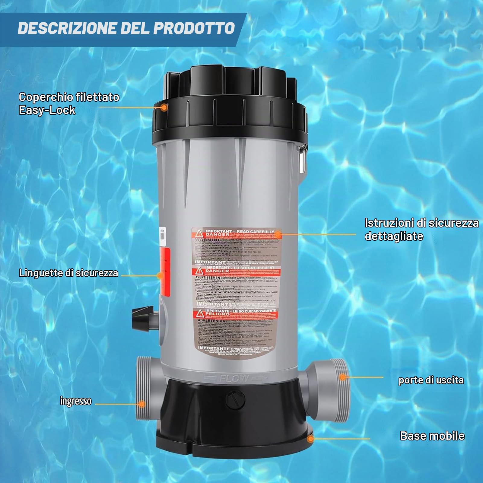 Clorinatore CL-200 con dosaggio automatico, disinfettante per piscine, spa disinfezione piscina per acqua più limpida