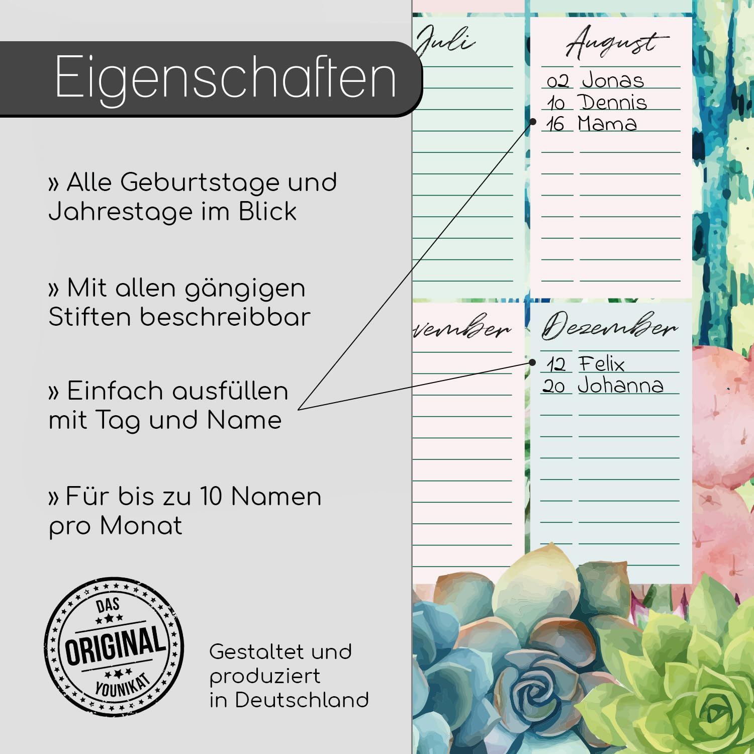 younikat Geburtstagskalender Kaktus Rosa I DIN A2 I jahresunabhngig I  Dauerkalender I ganze Familie I dv1300 : Amazon.de: Brobedarf &  Schreibwaren