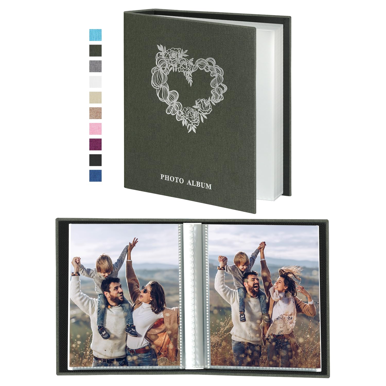 Artmag Small Photo Album 4x6 52 Photos 2 Packs,Linen Cover Photo Book Each Pack Holds 52 Photos Top Loading Only for Wedding Family Baby (Dark Green)