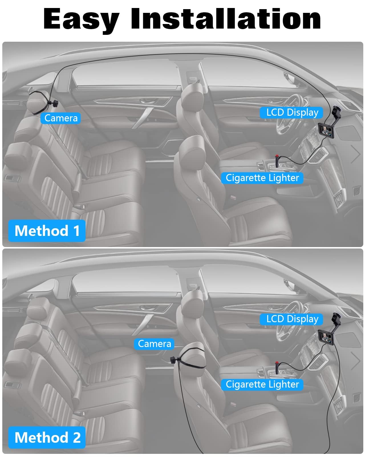 Zacro Baby Car Camera HD 1080P - Baby Car Mirror 4.3'' Display for Rear Seat with Night Vision Function, Wide View Angle, Reusable Sucker Bracket, Black — view 5