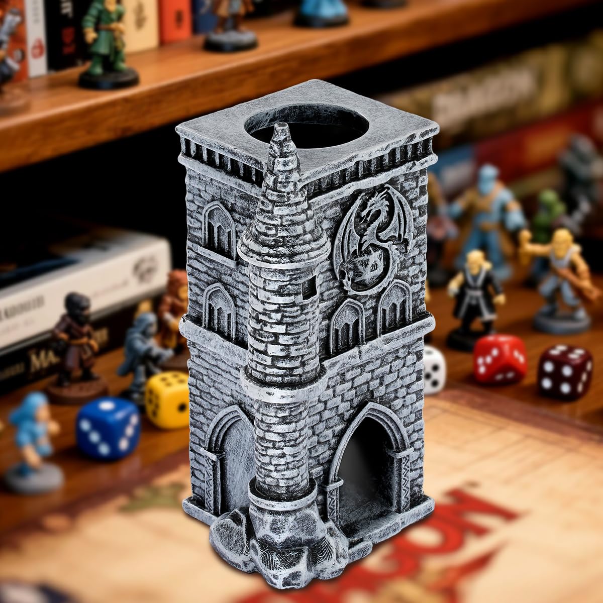 D&D Castle Dice Tower, 3D Resin Rolling Trays, Fantasy Tabletop Game Accessories, Dragon Dice Tower Portable, Perfect for DND RPG, Gifts for Player (Dice Not Included)