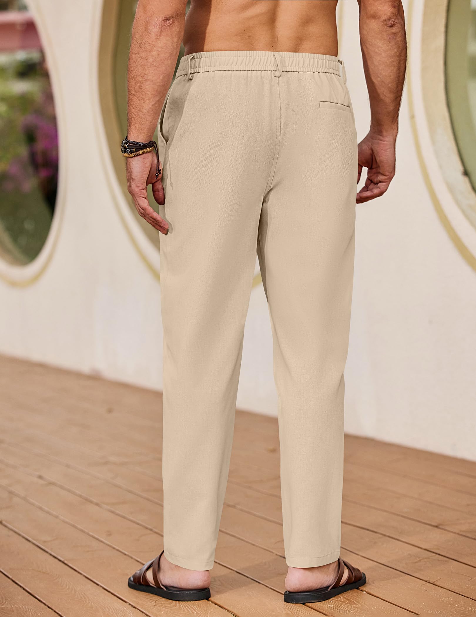 COOFANDY Herren Hose Lang Leichte Sommerhose Leinenhose Freizeithose Strandhose Einfarbig Herrenhosen mit Taschen Elastischer Bund