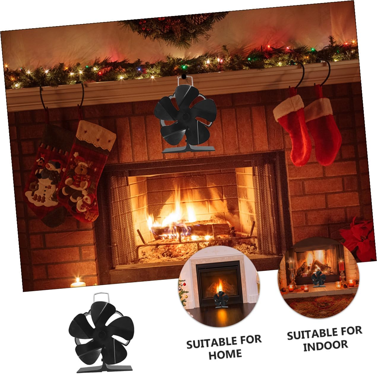 Heat Powered Stove Fan Silent 5-blade Metal Fireplace Fan Mini Low Noise Thermoelectric Home and Outdoor Use