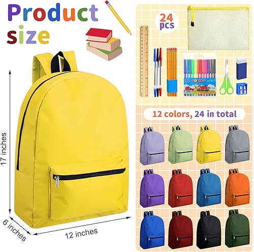 Miniatura 2 de Silkfly 24 mochilas a granel de 17 pulgadas y 24 juegos de suministros escolares, kit de papelería para el regreso a la escuela para niños, Varios