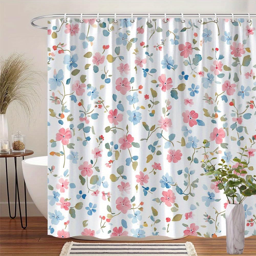 Rideau de douche floral en tissu polyester haut de gamme motif artistique