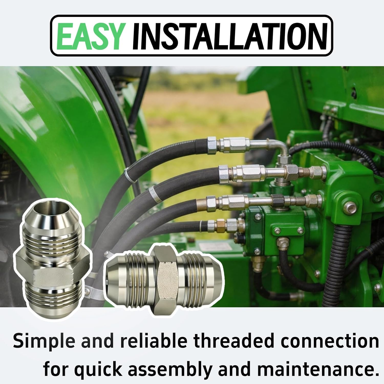 10 Pack Hydraulic Hose Adapter Fittings: 3/4" JIC Male x 3/4" JIC Male, Straight Tube Hydraulic Connectors with Protection Cover