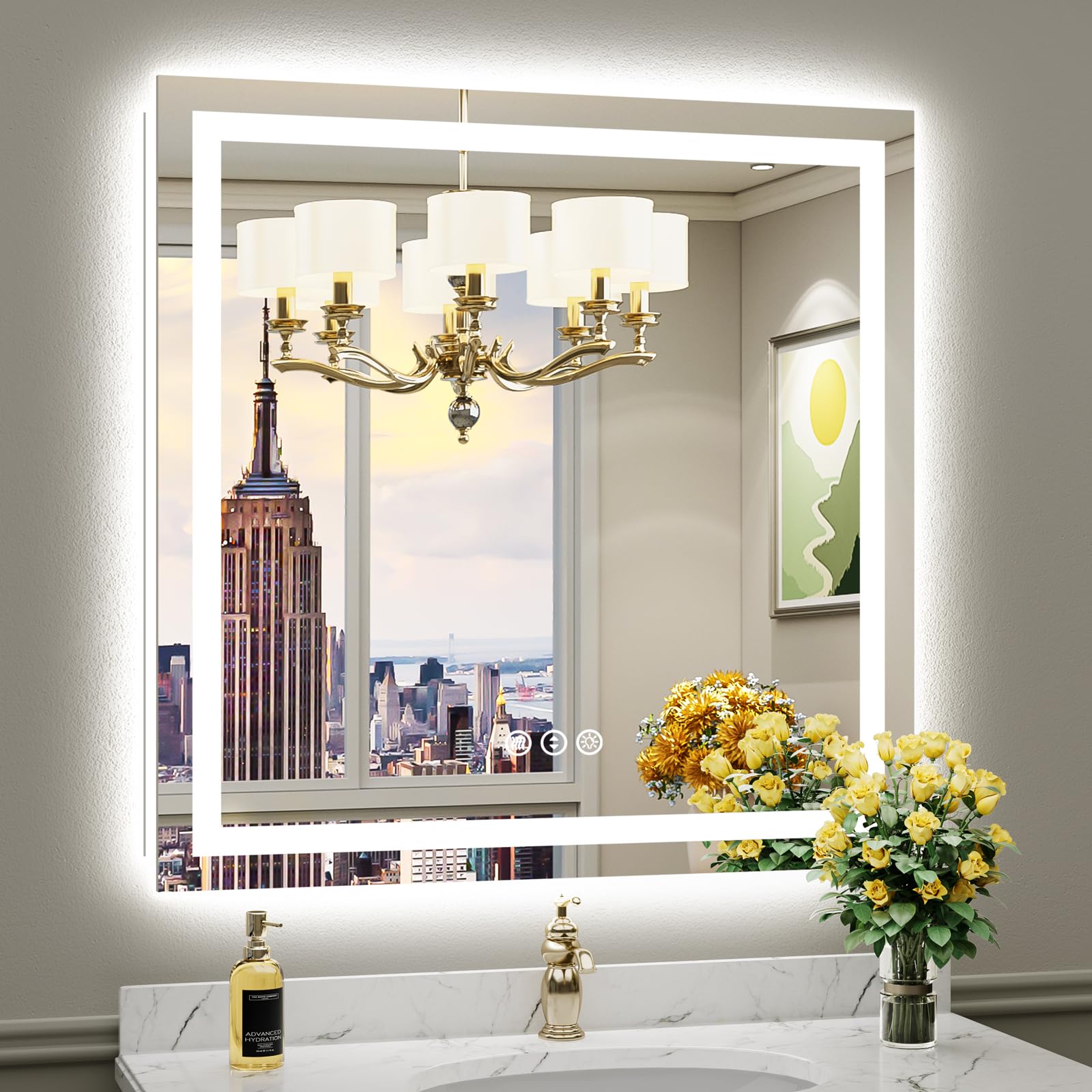 Briivue 36x36 Inch Inch LED Bathroom Mirror with Lights, Front and Backlit