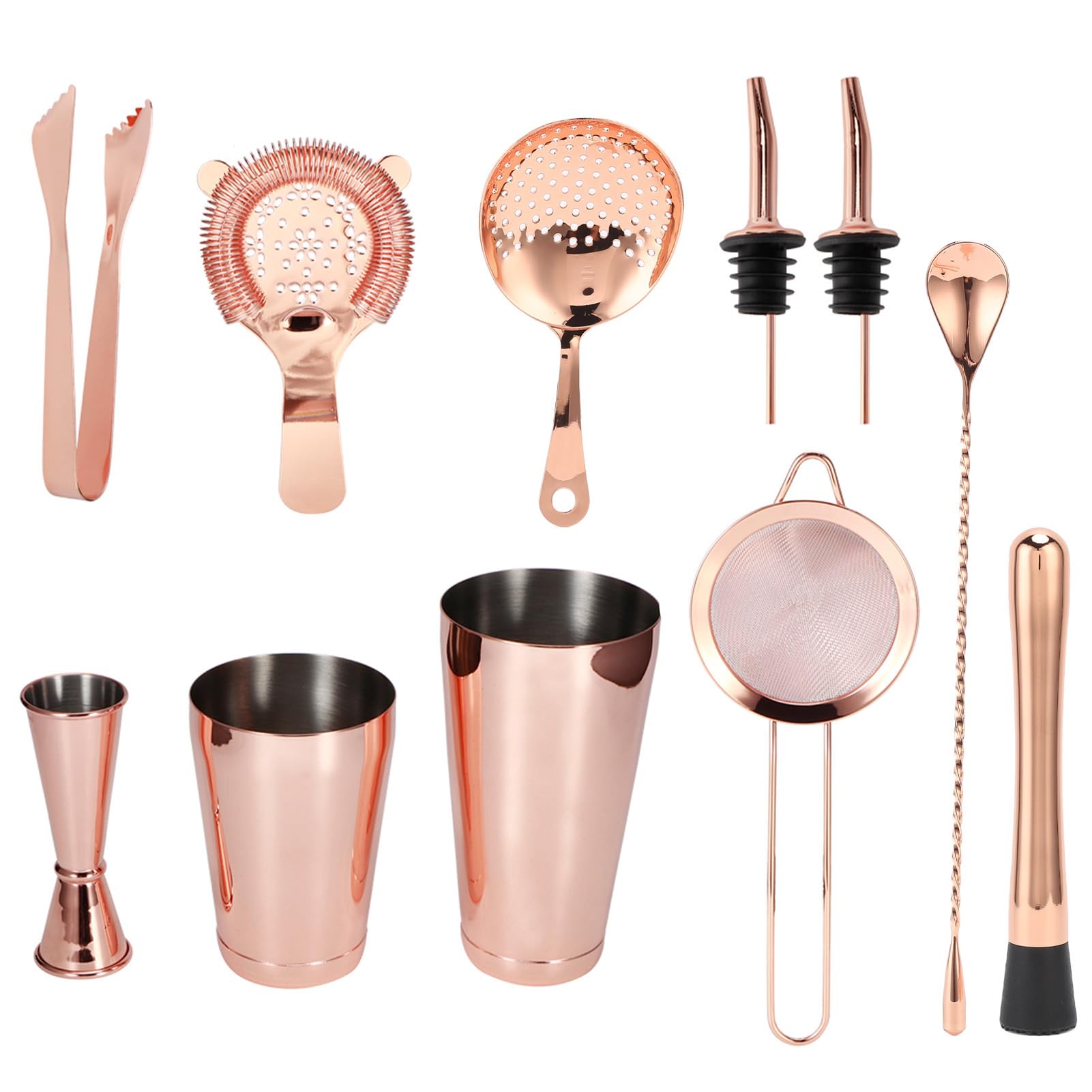 Cocoarm Coctelera de Acero Inoxidable, Kit de Barman, 11 Piezas con Colador de Cóctel, Buen Sellado, Vertido sin Goteo para el Hogar, Bar, Fiesta, Principiantes y Amantes de los Cócteles (Oro Rosado)